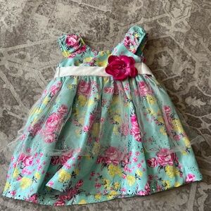 Light Blue Floral Kids Dress with Pink Accents